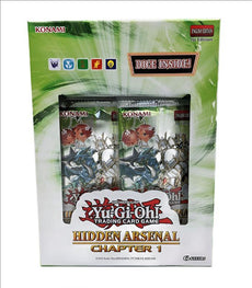 Yu-Gi-Oh! Hidden Arsenal Chapter 1 trading card game pack with two card packs and collectible dice.