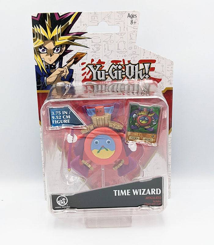 Time Wizard Yu-Gi-Oh! battle figure with exclusive card in packaging.